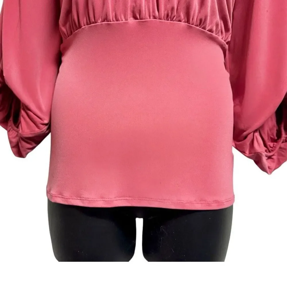 Torrid Berry Pink Studio Knit V-Neck Quarter Sleeve Shirred Top NWT - Picture 9 of 15